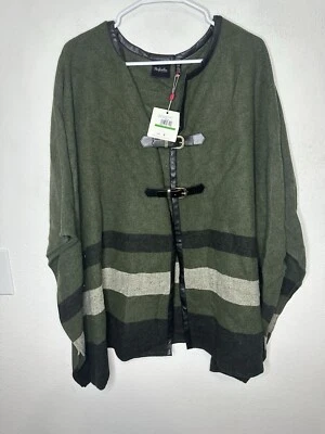 Rafaella Spruce Heather Green & Black Striped Wool Blend Poncho/Cape Size Large - Image 1 of 4