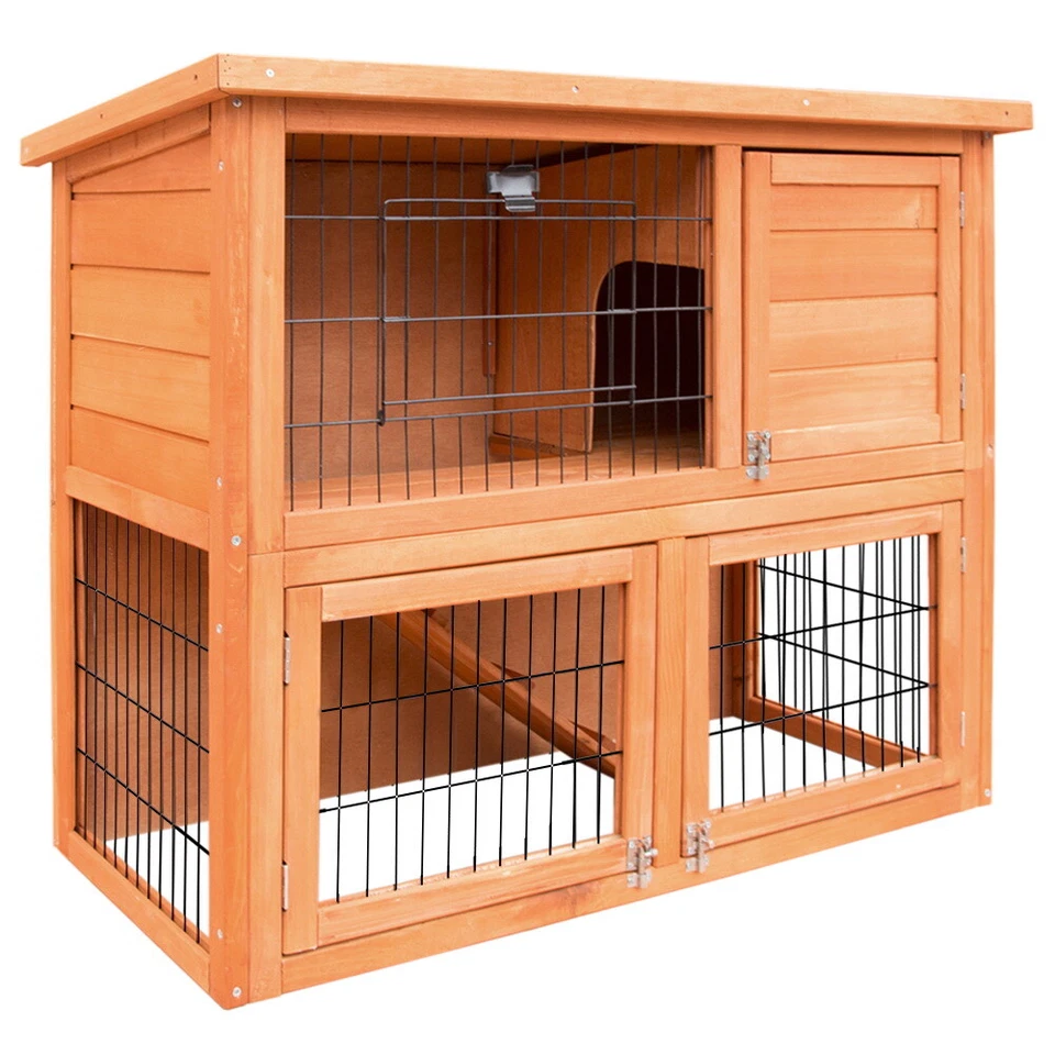 2 Storey House Cage Rabbit Hutch Wooden Chicken Coop Guinea Pig Run 93cm I.pet