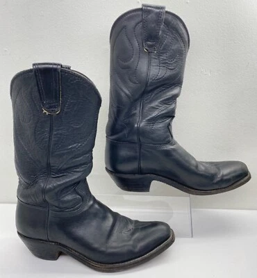 Botas vaqueras occidentales vintage 1977 Stewart Boot Co. de cuero negro talla 8,5D Foto 1 de 4