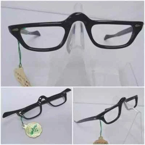 Vintage Spectacles 1960s Cats Eye Glasses Frames Black Plastic Half Rim Unused - Picture 1 of 14