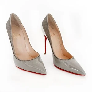 Christian Louboutin Tucsick 120 Pumps EU 38 US 8 Gray Patent Glitter High Heel - Picture 1 of 14