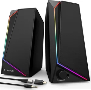 Altavoces para computadora LENRUE, Altavoces para PC alimentados por USB/USB-C con sonido estéreo fuerte, - Imagen 1 de 7