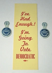 Set 3 Demokratische Partei Politische Wahl Antrieb Buttons Pin NOS Neu 50er Jahre - Bild 1 von 4