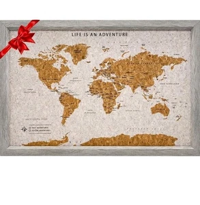 World Travel Map Pin Board Pins Splosh Personalised Planner Maps Cork Grey - Picture 1 of 5