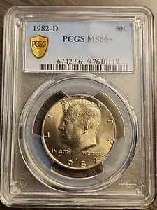 1982 D Clad Uncirculated Kennedy Half Dollar 50C PCGS MS66+, PLUS Free Shipping - Picture 1 of 3