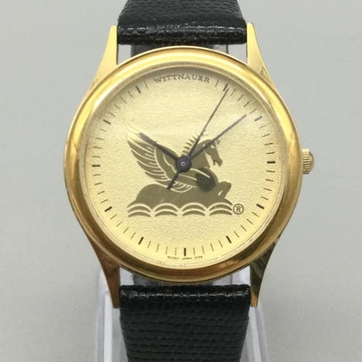 Reloj Wittnauer Hombre 33mm Tono Dorado Logo Pegaso Cuero Negro Batería Nueva Foto 1 de 4