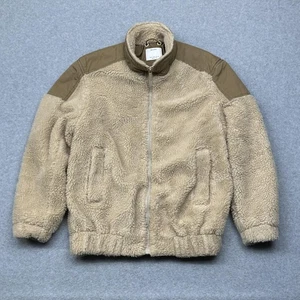 Bershka Sherpa Fleece Jacket Womens Small Beige Tan Zip Up Contrast Nylon Panels - Picture 1 of 11