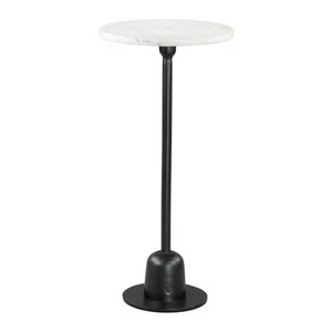 25" White And Black Marble And Aluminum Round Pedestal End Table - Picture 1 of 11