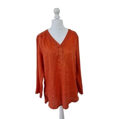 Cartoon Betty Barclay Linen Tunic Shirt UK 14 Orange Relaxed Lagenlook V-Neck  - Image 1 of 4