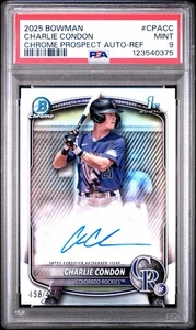 Bowman Chrome 1st Charlie Condon 2025 refractor automático/499 Rockies PSA 9 como nuevo - Imagen 1 de 2