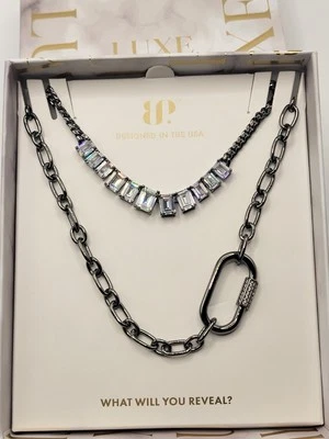 Bomb Party Luxe Layers Necklaces 2025 Pure Edge Cz On Hematite Plating NK33970 - Image 1 of 4