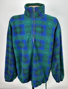 Pullover polar vintage años 90 para hombre grande a cuadros 1/2 cremallera verde bosque azul cobalto - Imagen 1 de 13