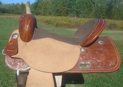 NEW 17" Circle Y High Horse Mason Barrel SADDLE~Wide / FQHB~Deep Floral SEAT - Image 1 of 4