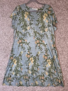 Peruvian Connection Kleid Pima Baumwolle Blumen XL Grün Botanisch Kurzarm - Bild 1 von 5