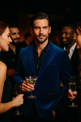 Vinci Velvet Cobalt Blue Sports Jacket Blazer Italy Men's Size Medium Slim Sexy - Image 1 of 4