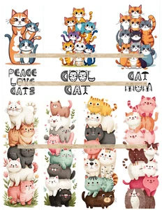 Cute Stacked Cats Card Toppers Supply Scrapbook Junk Journal Feline Cat Crafts - Picture 1 of 1
