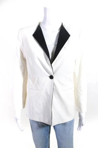 Calvin Klein Womens Ivory Black One Button Long Sleeve Blazer Jacket Size 4 - Picture 1 of 5