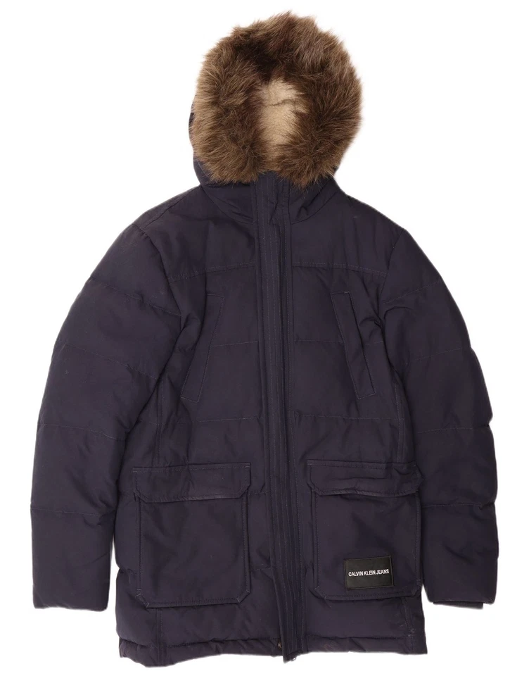 Chaqueta acolchada con capucha CALVIN KLEIN JEANS para hombre UK 34 XS azul marino algodón BJ01 Foto 1 de 4