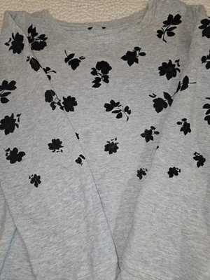 Talbots Women's Gray Sweatshirt W/black Embossed Roses Cotton Modal Sz L. Grunge - Image 1 of 4