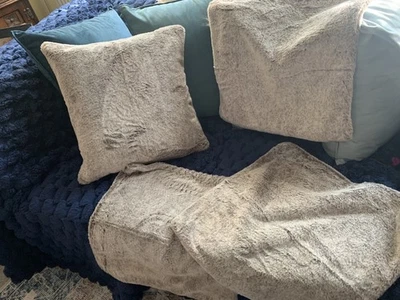 Divante Set Of 4 Faux Fur Square Cushions Covers 43 cm Brownish With White - Image 1 of 4