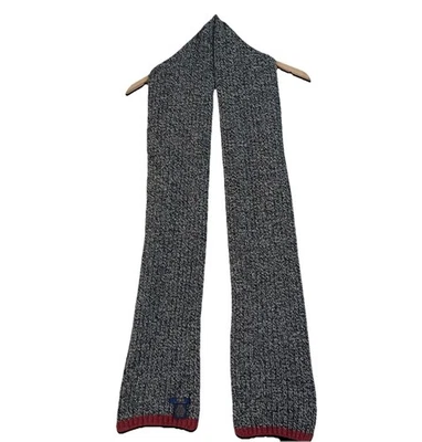 Polo Ralph Lauren Scarf Mens One Size Preppy Gray Marled Knit Red Trim Winter - Image 1 of 4