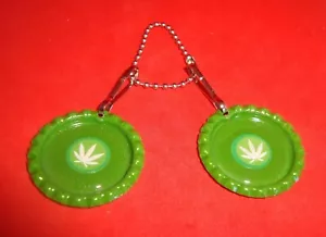 #2 MARIJUANA Leaf design Bottle Cap Zipper pull Charms, I.D. Tags w/Bead Chain . - Picture 1 of 3