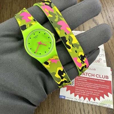 NUEVO✅ LIMITADO✅ Reloj Swatch CAMOVERT Verde Camuflaje Silicona Envoltura Damas LG128 Foto 1 de 4
