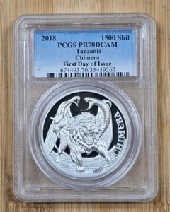 Tanzania 2018 2 oz. Moneda Quimera .999 Plata Prueba PCGS PR70DCAM Primer Día Emisión - Imagen 1 de 6