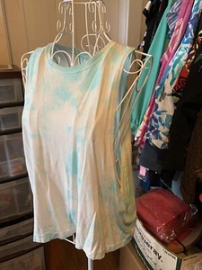 SPIRITUAL GANGSTER Sky Blue & White Tie Dye Athletic Muscle Tank Top - Size M/L - Picture 1 of 8