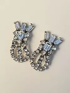 Sparkling Clip Earrings VTG Austrian Crystal Rhinestone Art Deco Rare Dangle - Picture 1 of 6