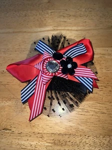 Dorothy Perkins Hair Accessory Red Black Striped Bow Pin/ Crocodile Clip - Picture 1 of 3