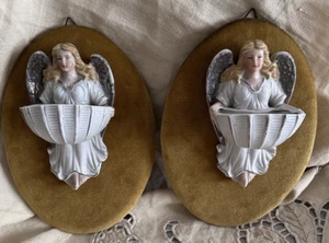 Antica coppia acquasantiere  -Font - Benitier in biscuit lucido-angeli - Foto 1 di 11