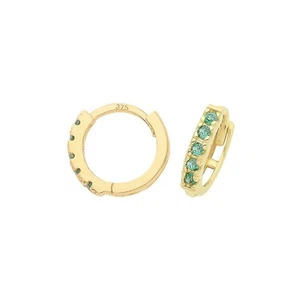 9ct Oro Amarillo Esmeralda Pendiente de Aro Británico Hecho 375 Hallmark Nuevo - Imagen 1 de 3