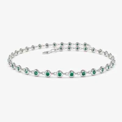 Brazalete de tenis para mujer de oro blanco de 14 k con esmeralda verde natural corte redondo de 1 quilate Foto 1 de 4