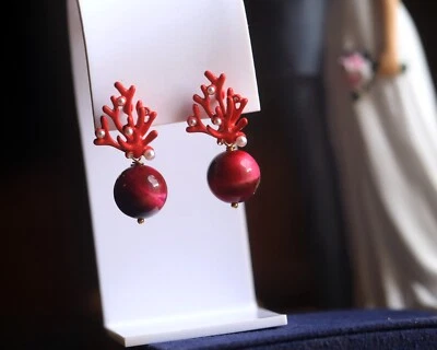 Ohrringe Clip Auf Koralle Emaille Rot Augen Tiger Rosa Pink Fuchsie DZ1 - Bild 1 von 4