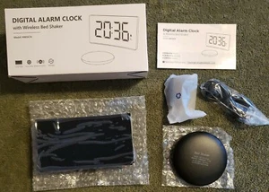 Digital Alarm Clock with Wireless Bed Shaker HM347A Curved Design Brand New - Picture 1 of 5