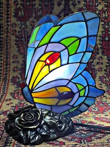 Tiffany Style Table Lamp Butterfly Stained Glass Desk Light Vintage Table Light - Picture 1 of 7