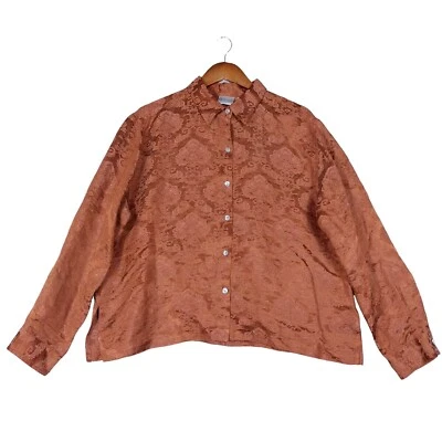 Camisa Chico's Para Mujer 2 Cobre Paisley Lino Seda Manga Larga Blusa Abotonada Foto 1 de 4