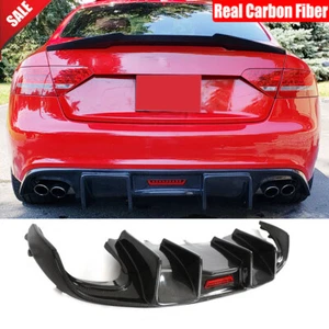 For Audi A5 B8 Sline S5 2-Door 2009-11 Real Carbon Rear Bumper Lip Diffuser LED - Picture 1 of 12