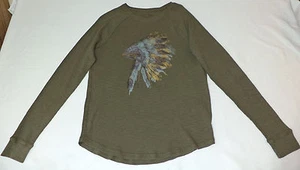 NWT Lucky Brand L/S Green Waffle Thermal Graphic Shirt Large L1344 - Picture 1 of 2