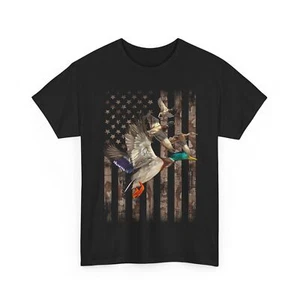 Duck Hunter American Flag Waterfowl Hunting Camouflage T-Shirt - Picture 1 of 13