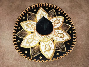 23” Sombrero Mariachi Hat Black Velvet Orange/Gold XXXXXXX Pigalle Mexico - Picture 1 of 5