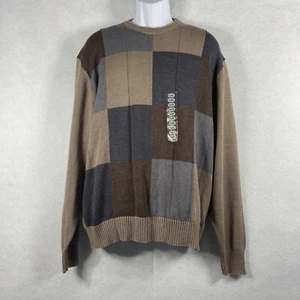 Oscar De La Renta Sweater Mens XXL Taupe Pullover Crew Neck Colorblock NWT - Picture 1 of 13