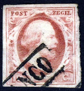 NETHERLANDS King Willem III 1852 10c. Rose-Carmine Watermark Posthorn SG 2 VFU - Picture 1 of 2