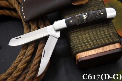 Cuchillo plegable Trapper de acero con resorte personalizado 5160 hecho a mano, mango de cuerno de carnero (C617-G Foto 1 de 4