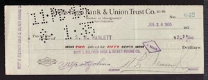 Vintage 1935 Used check : Best & Belcher Gold & Silver Mining Co. : San Fran. - Picture 1 of 1