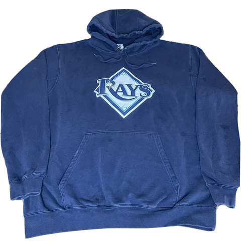 Majestic Tampa Bay Rays Hoodie Men's Size XL Blue Big Patch Navy Blue Cover