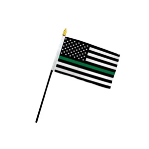 1 Dozen Thin Green Line Stick Flags 4x6in Handheld Thin Line Flag - Picture 1 of 1