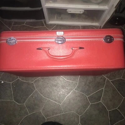 Vintage Mid Century AMELIA EARHART Red Suitcase / Luggage with Locking Key #2086 - Image 1 of 4