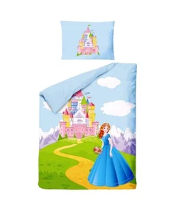 JACK Kinder Renforce Baby Bettwäsche 2tlg 100x135cm Prinzessin Blau Schloss Berg - Bild 1 von 6